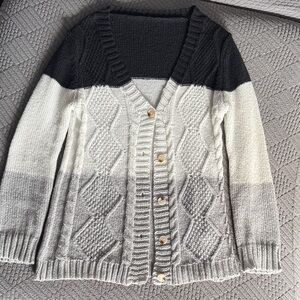 SHEIN Black and Gray Cable Knit Cardigan
